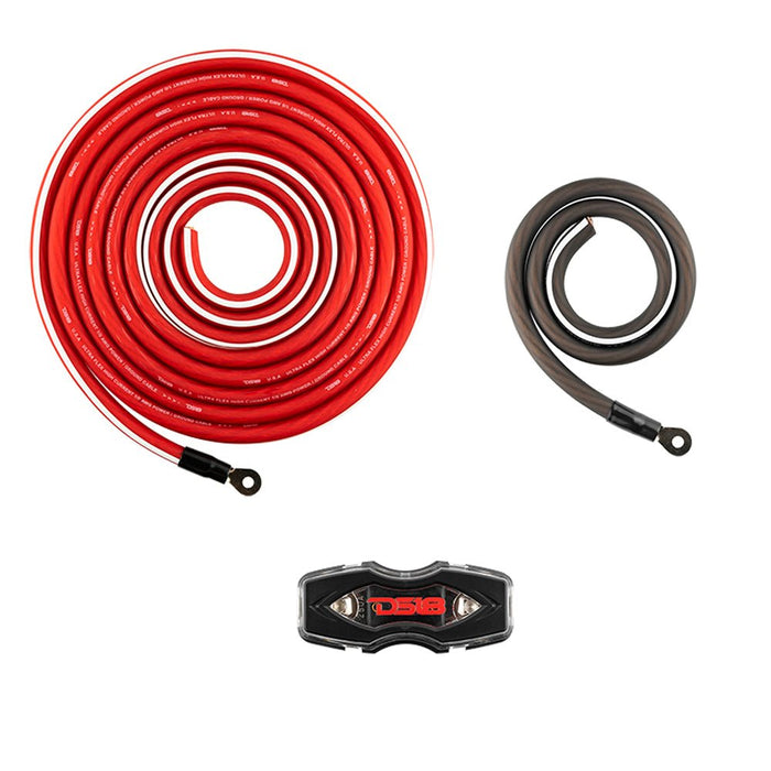 DS18 OFCKIT0 0-GA OFC Amplifier Kit - red power cable, black ground cable, and Mini ANL Fuse Holder.