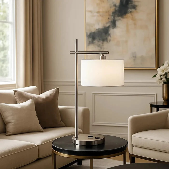 Satin chrome light fixture, by Dainolite, angled view