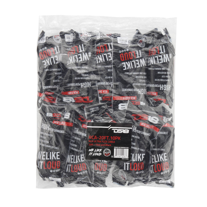 20 ft Ultra Flex 100% OFC RCA Cable Wire – 10-Pack