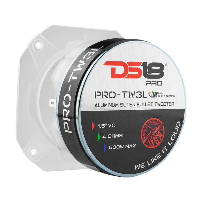 4" Super Bullet Tweeter 250 Watts 1.5" Titanium 4-Ohm Vc with RGB LED Lights