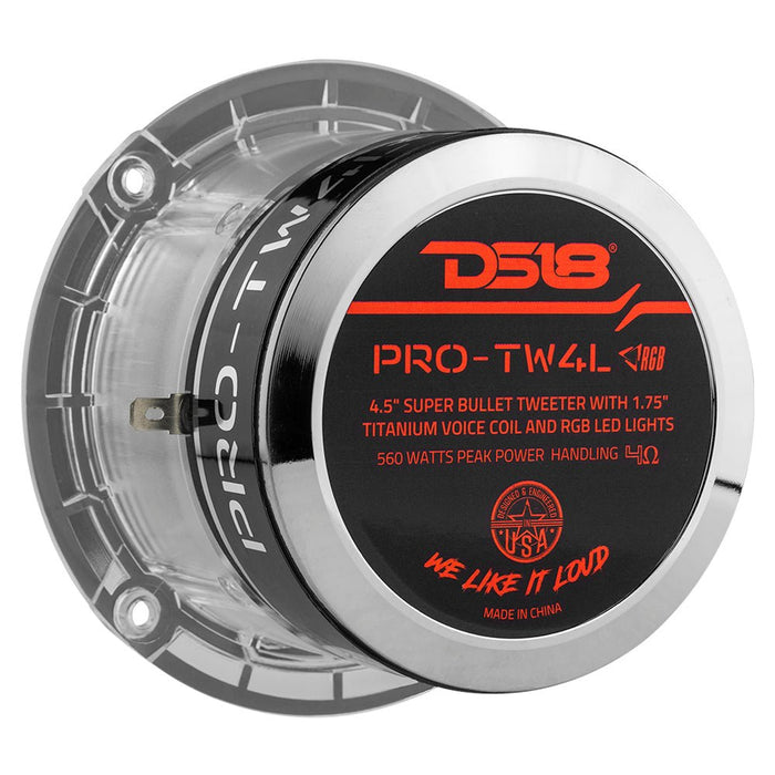 4.5" Super Bullet Tweeter 280 Watts 1.75" Titanium 4-Ohm Vc with RGB LED Lights