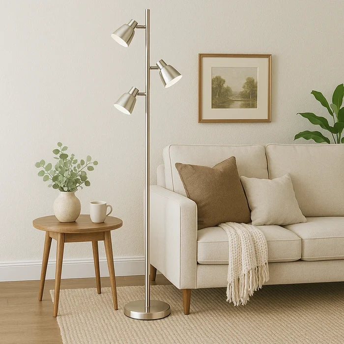 LED satin chrome light fixture, by Dainolite, angled view