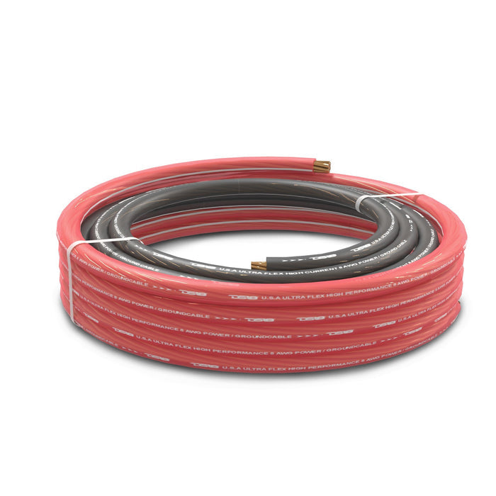 DS18 8-GA Ultra Flex CCA Ground Power Cable 5 Ft Black and 20 Ft Red Kit