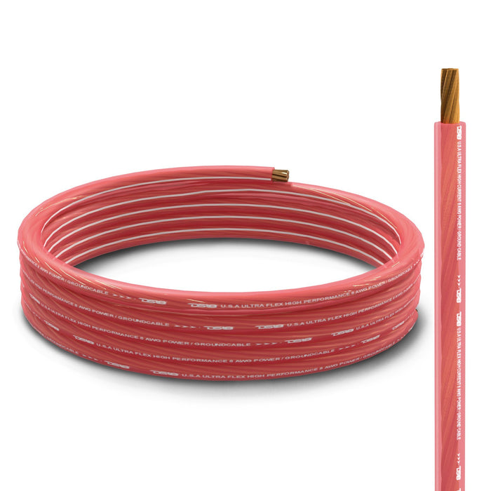 DS18 8-GA Ultra Flex OFC Ground Power Cable 5 Ft Black and 20 Ft Red Kit