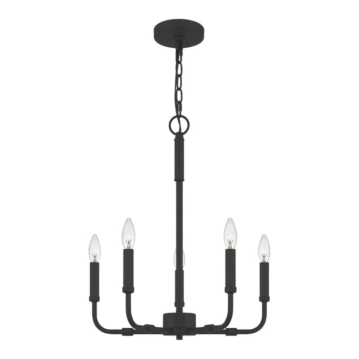 Matte black chandelier, by Quoizel
