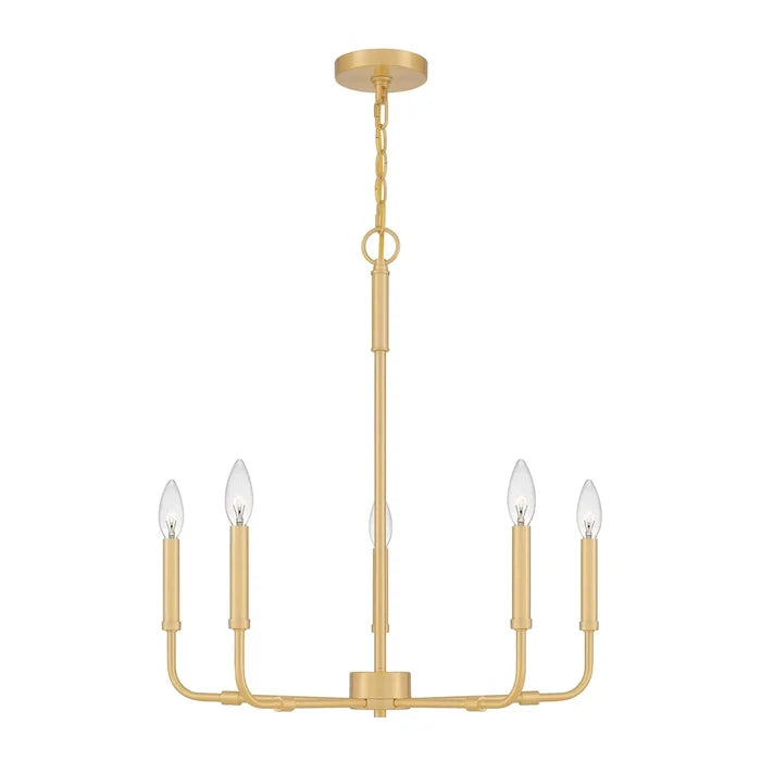 Aged brass chandelier, by Quoizel