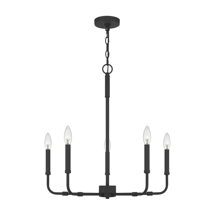 Matte black chandelier, by Quoizel