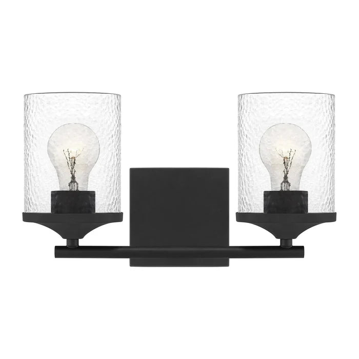 Matte black vanity light, by Quoizel, for bathroom