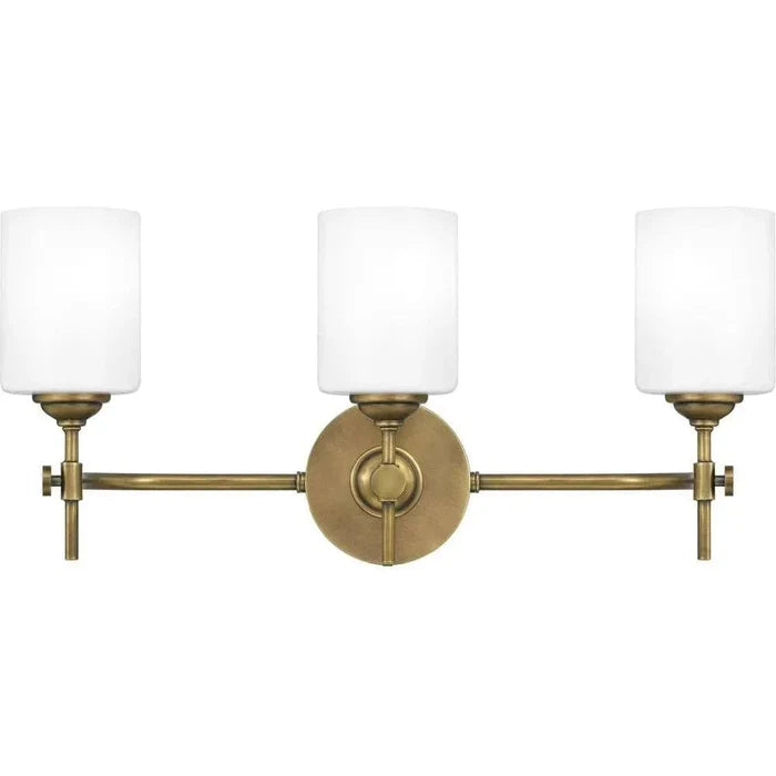 Weathered brass vanity light, by Quoizel, for bathroom