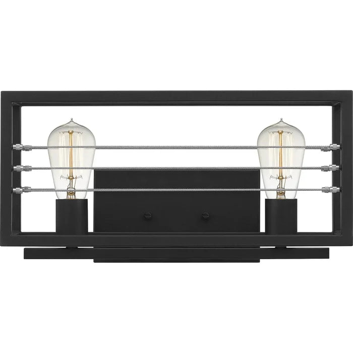Matte black vanity light, by Quoizel, for bathroom