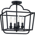 Matte black semi-flush mount ceiling light, by Quoizel, for hallway, bedroom, or entryway