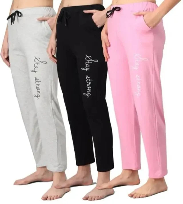 Cotton Blend Straight Fit Trouser for Women (Multicolor, M) (Pack of 3)