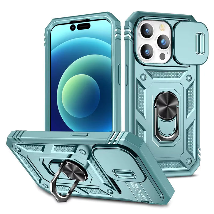 iPhone Case with Camera Cover, Kickstand & Magnetic Ring Holder