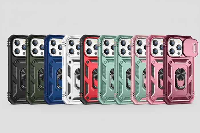 iPhone Case with Camera Cover, Kickstand & Magnetic Ring Holder