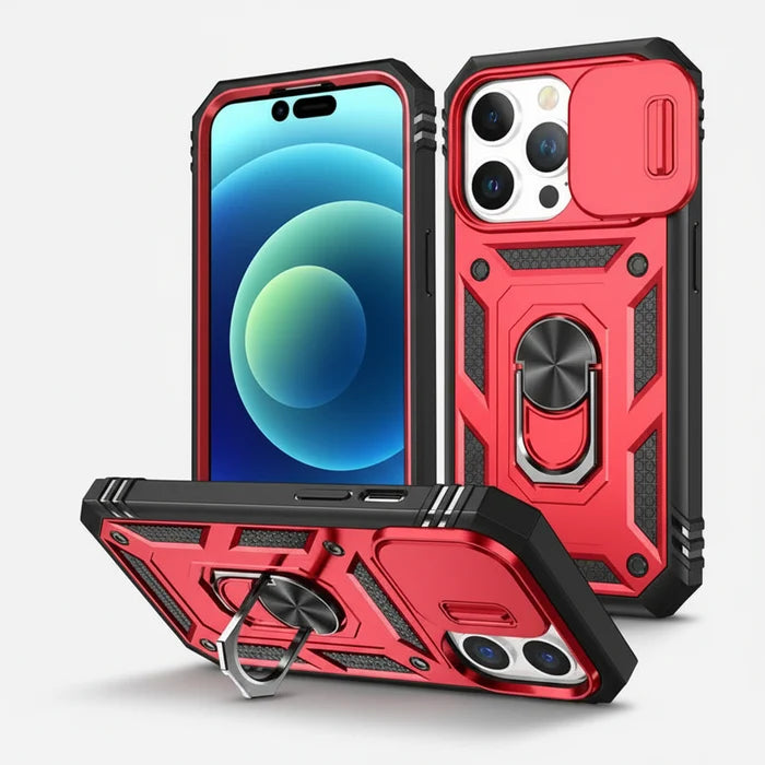iPhone Case with Camera Cover, Kickstand & Magnetic Ring Holder