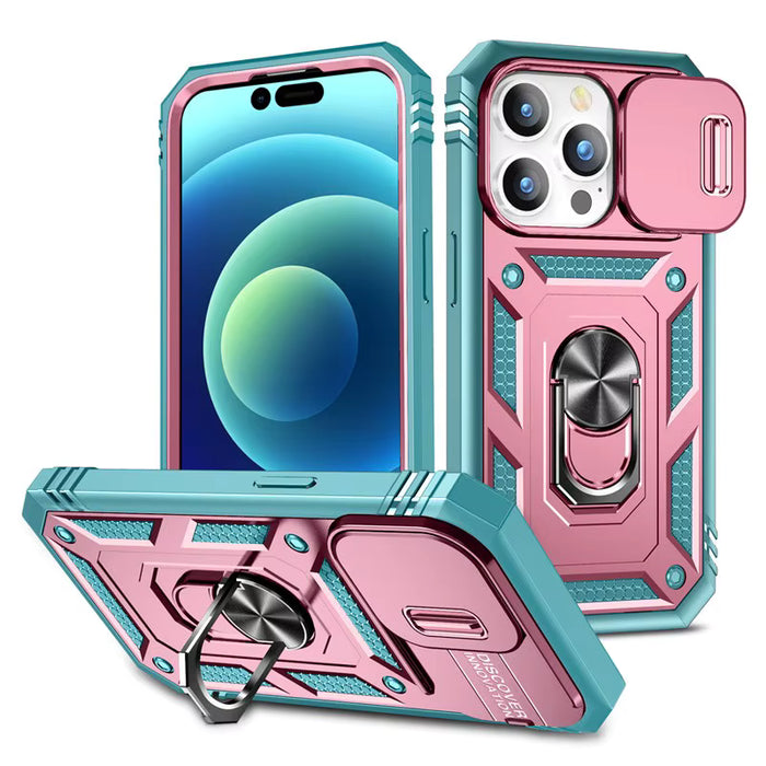 iPhone Case with Camera Cover, Kickstand & Magnetic Ring Holder