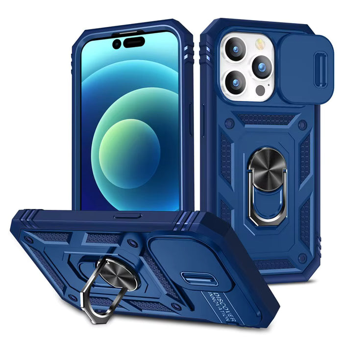 iPhone Case with Camera Cover, Kickstand & Magnetic Ring Holder