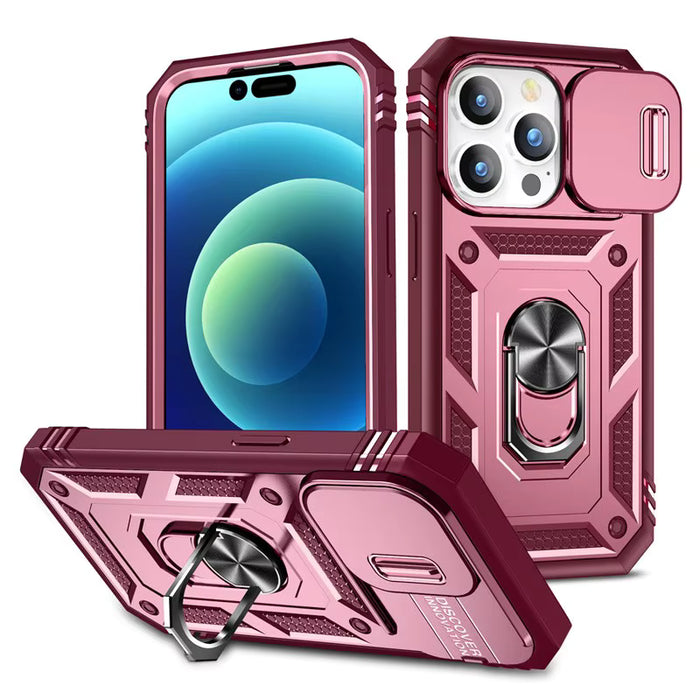 iPhone Case with Camera Cover, Kickstand & Magnetic Ring Holder