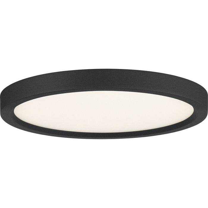 Earth black flush-mount ceiling light, by Quoizel, for hallway, bedroom, or entryway