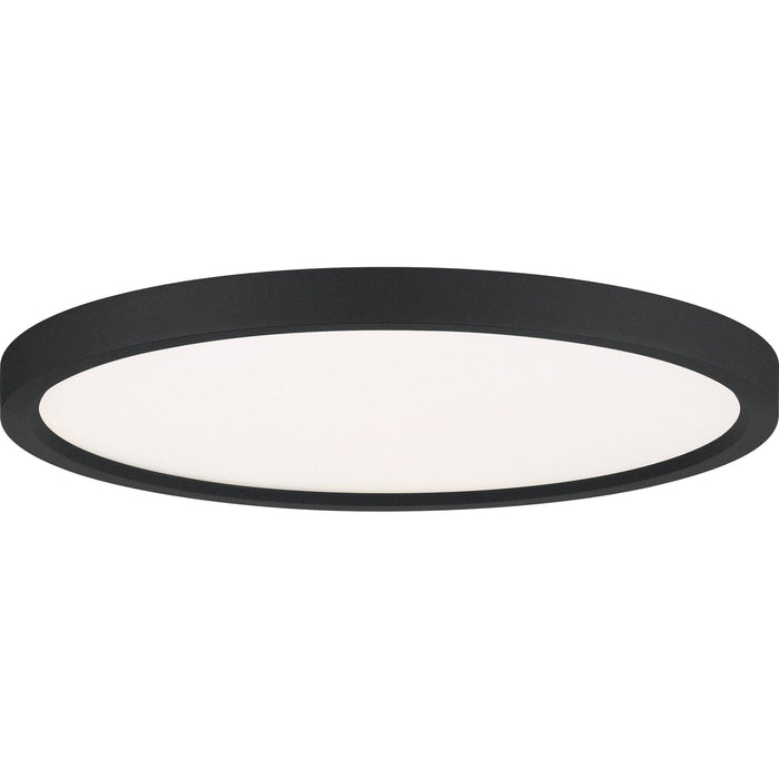Earth black flush-mount ceiling light, by Quoizel, for hallway, bedroom, or entryway