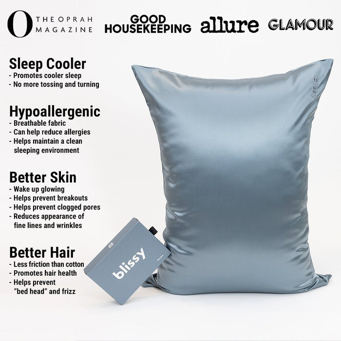 Ash Blue Mulberry Silk Pillowcase – Blissy King