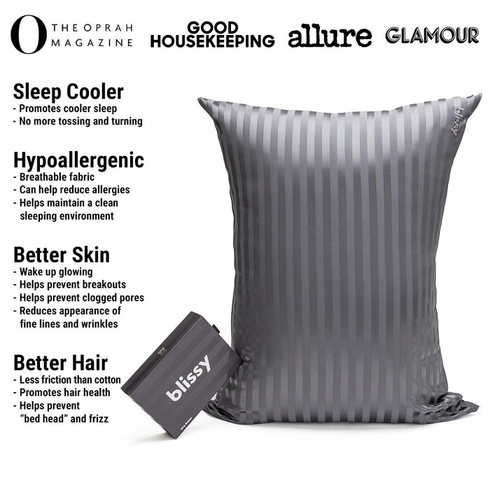 Grey Striped Mulberry Silk Pillowcase – Blissy King