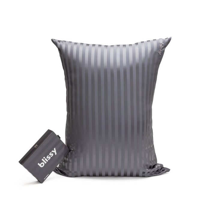 Blissy King Grey Striped Pillowcase Lifestyle – Mulberry Silk