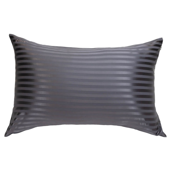 Blissy Grey Striped Silk Pillowcase Detail – King