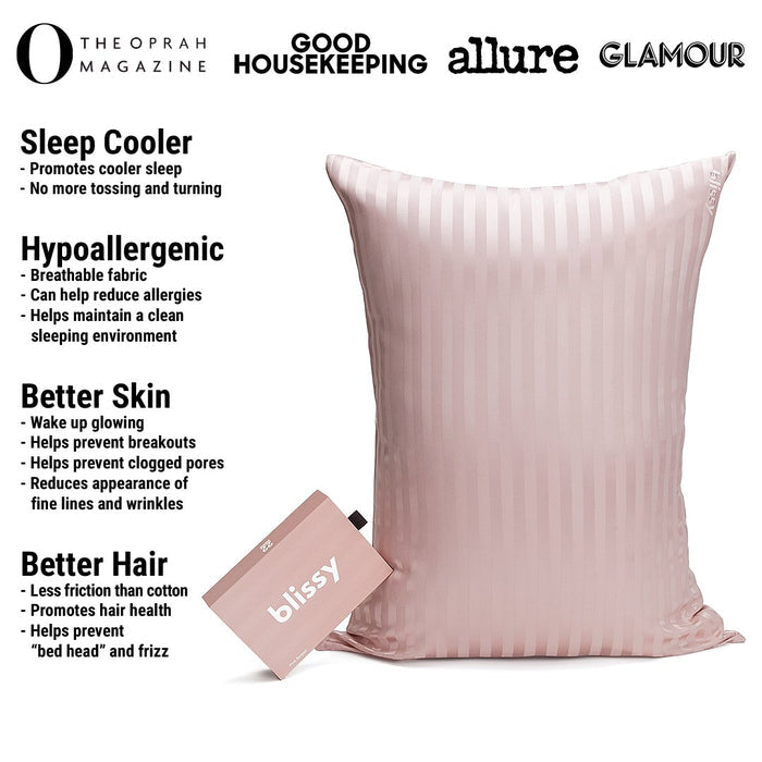Pink Striped Mulberry Silk Pillowcase – Blissy King