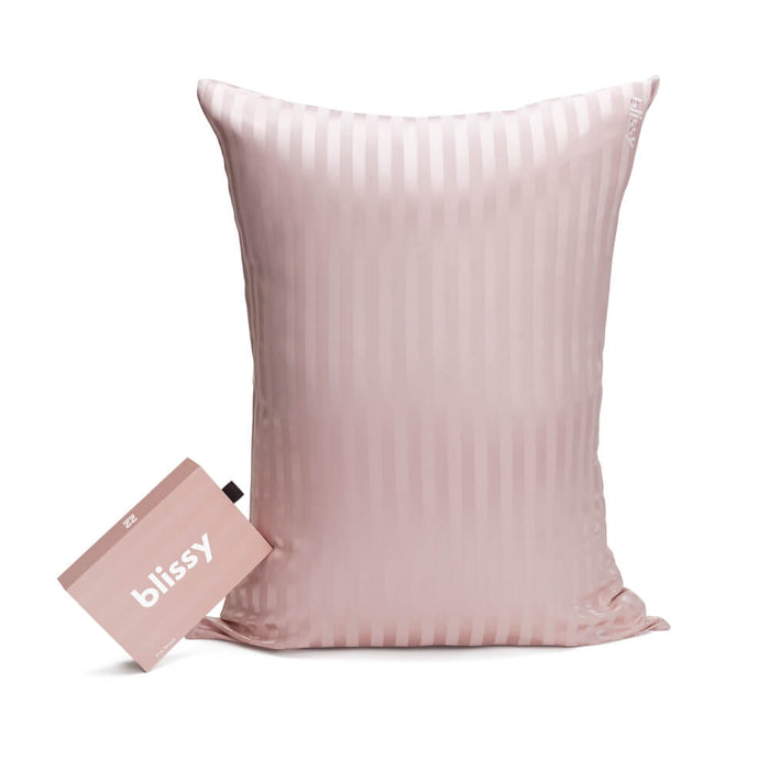 Blissy King Pink Striped Pillowcase Lifestyle – Mulberry Silk