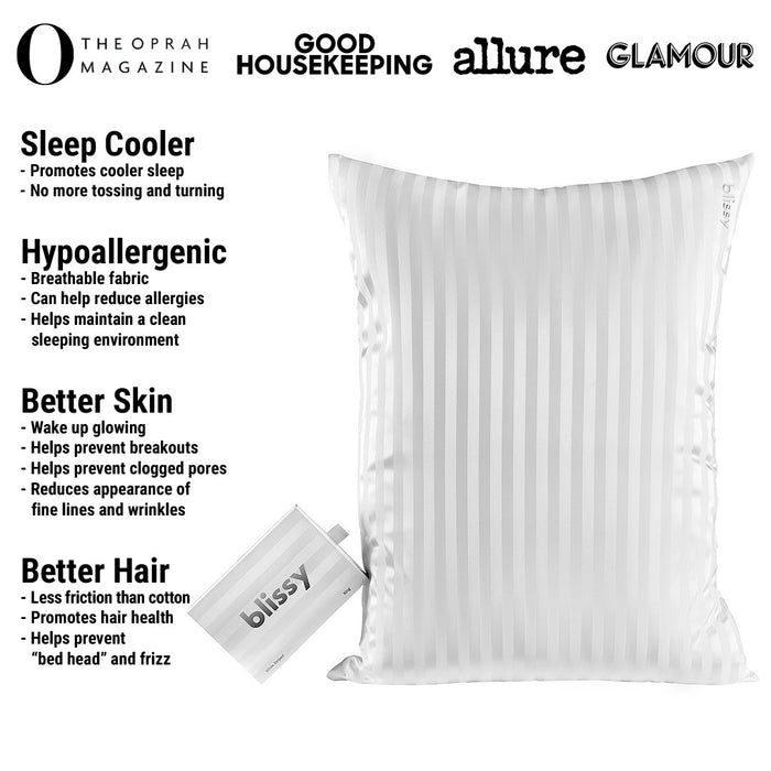 White Striped Mulberry Silk Pillowcase – Blissy King
