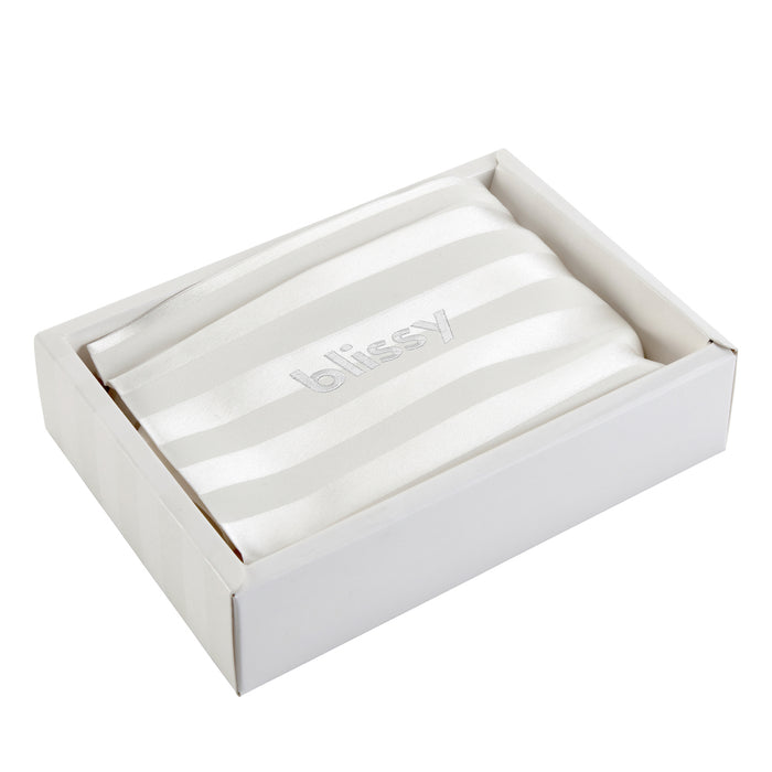 Blissy Standard White Striped Pillowcase Lifestyle – Mulberry Silk