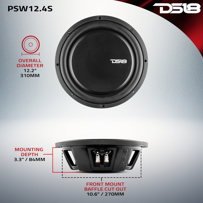 PS Shallow-Mount Water Resistant 12" Subwoofer | 600W RMS Single Voice Coil 4-Ohm