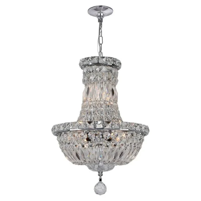 Chrome metal + clear crystal chandelier, by Maple