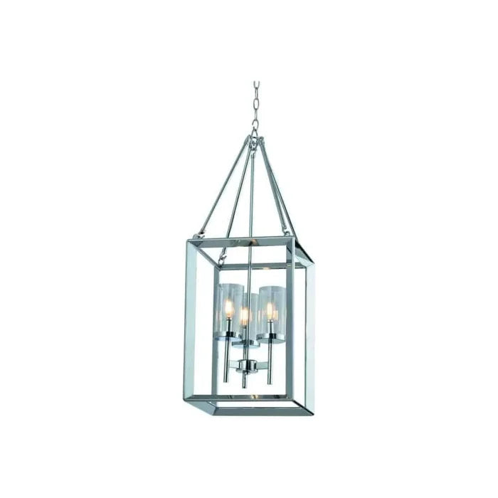 Chrome + clear glass pendant light, by Maple, for kitchen island or dining