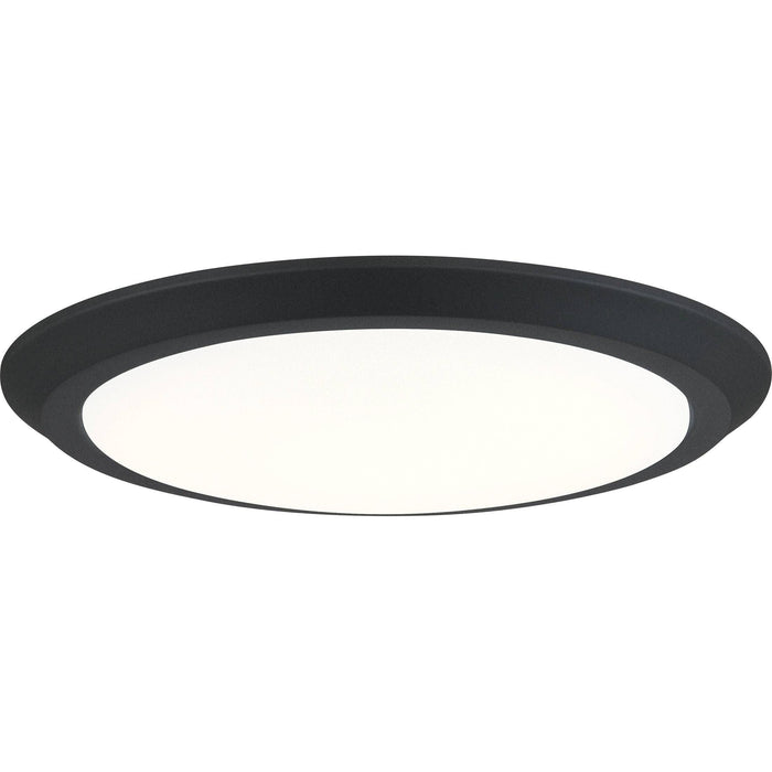 Earth black flush-mount ceiling light, by Quoizel, for hallway, bedroom, or entryway