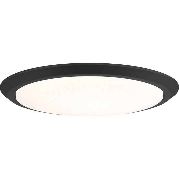 Earth black flush-mount ceiling light, by Quoizel, for hallway, bedroom, or entryway