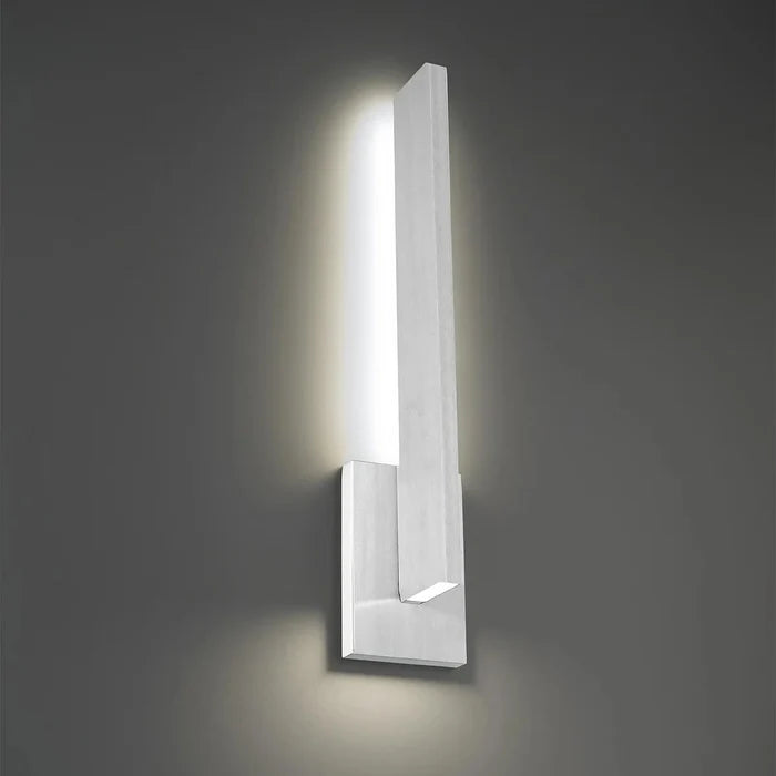 Brushed aluminum finish wall sconce, by Modern Forms, for hallway or living room